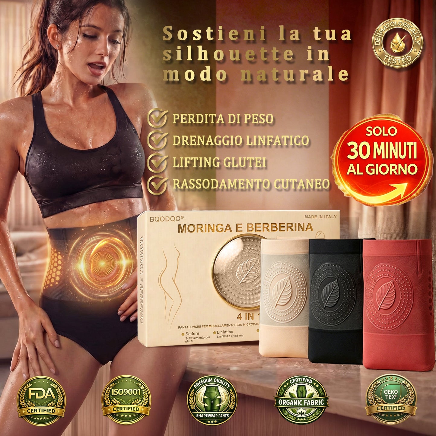 Solo Store Ufficiale - 70%  BQODQO®👨‍⚕️ Shorts 4-in-1 – Snellisci, Tonifica, Brucia Grassi 🥠Con Moringa & Berberina | Risultati Visibili