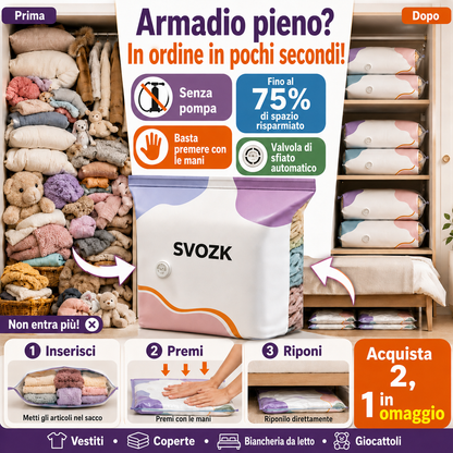 ULTIMO GIORNO! 🔥 SCONTO 70 🚀 SVOZK® Sacchetti sottovuoto 3D senza pompa 📦 L’organizer tutto-in-uno definitivo per vestiti, giocattoli, libri e peluche 🧸📚👕🧦